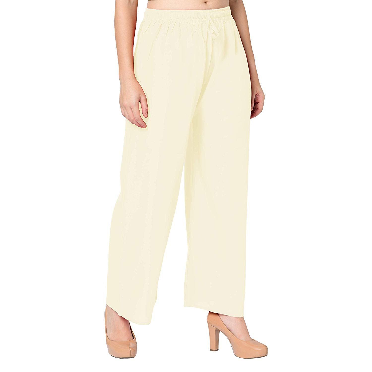 Woman's Rayon Plain Cream Palazzo