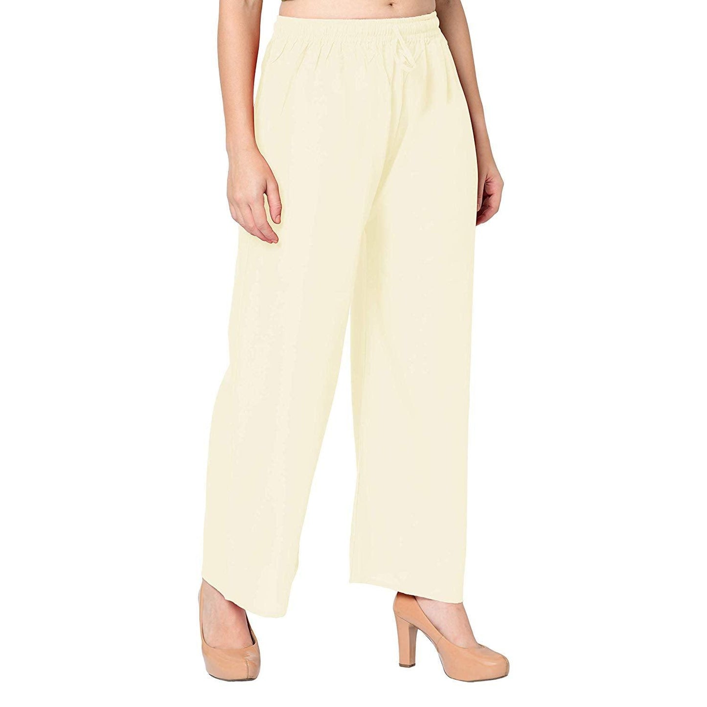 Trendzmy Woman's Rayon Plain Cream Palazzo