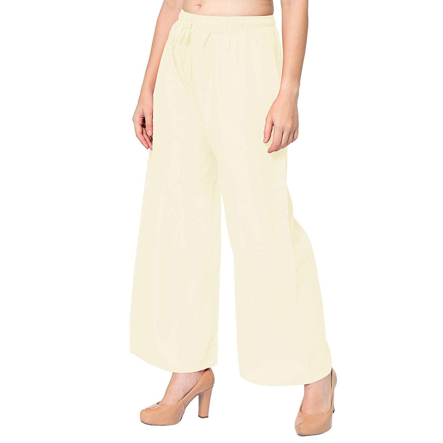 Woman's Rayon Plain Cream Palazzo