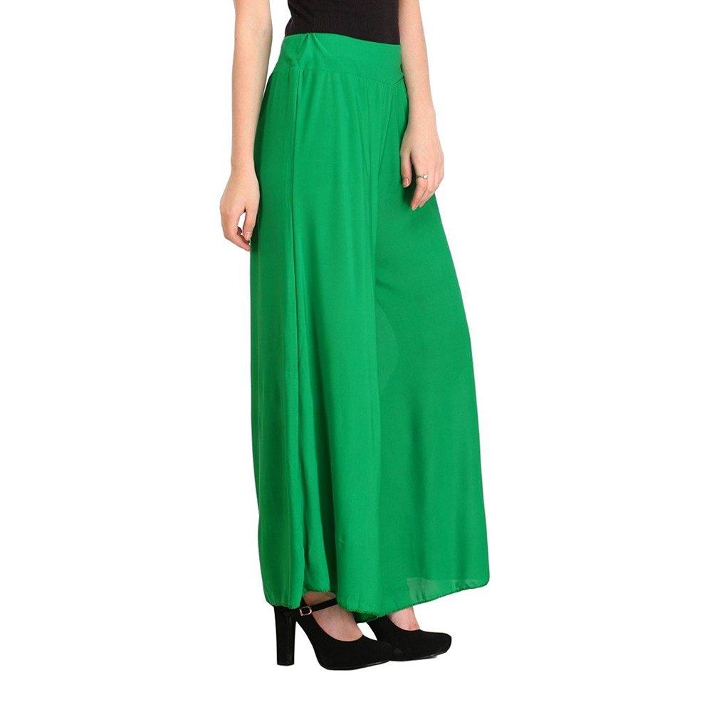 Woman's Rayon Plain Green Palazzo