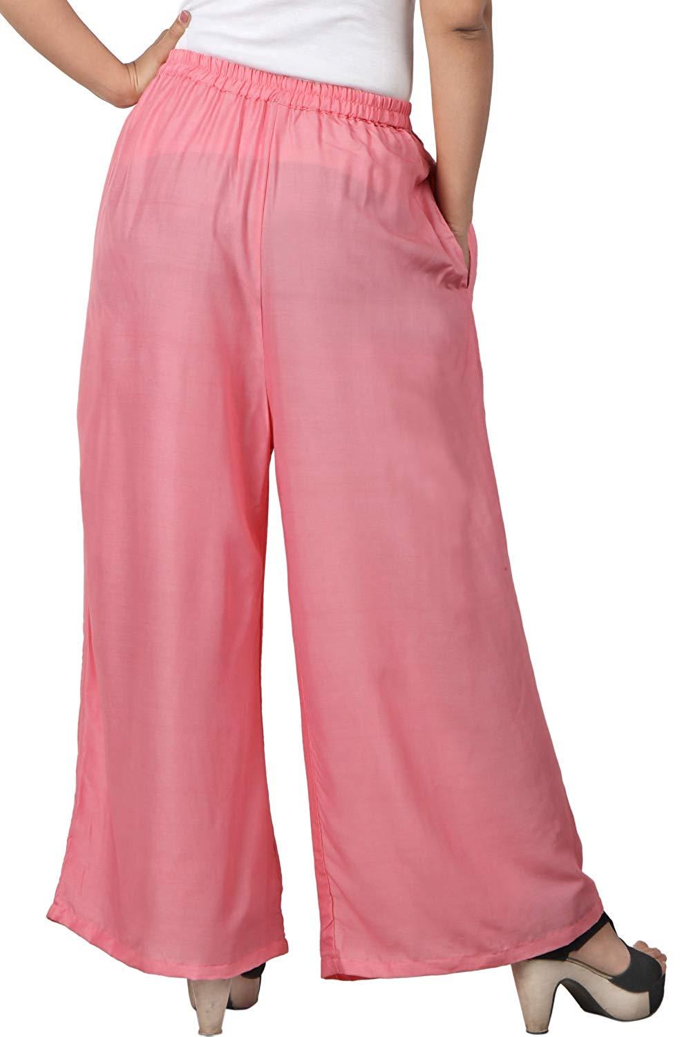 Woman's Rayon Plain Pink Palazzo