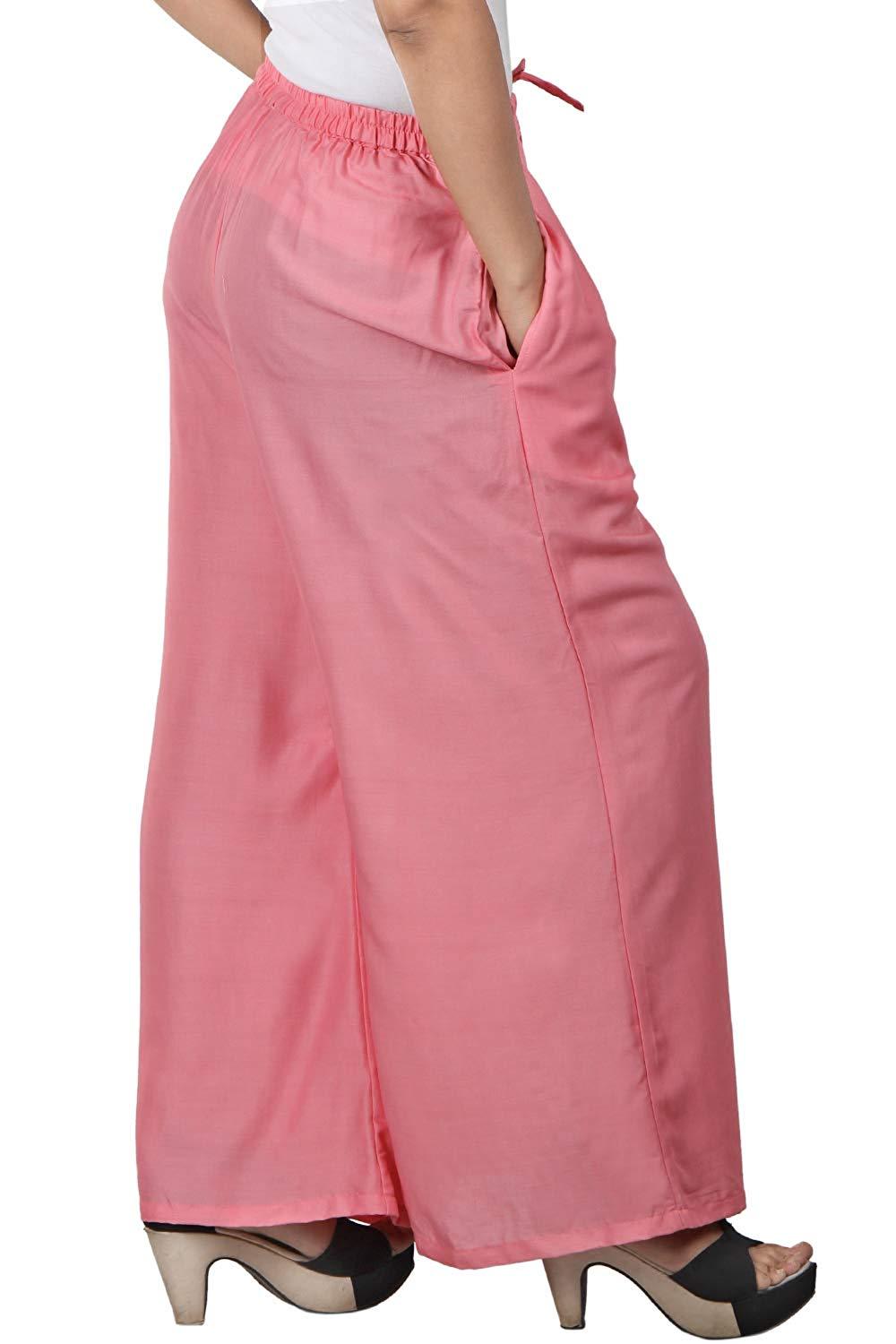 Woman's Rayon Plain Pink Palazzo