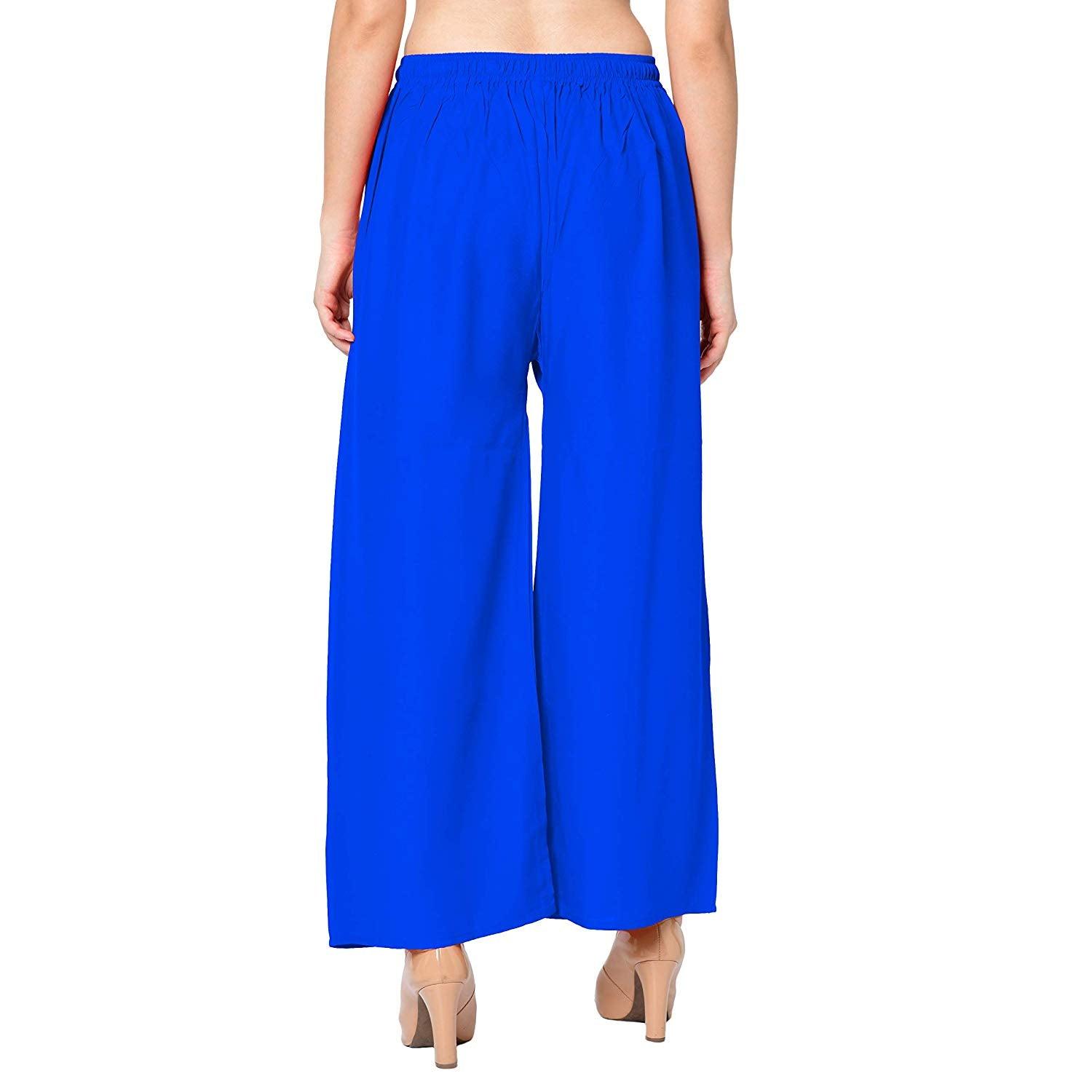 Woman's Rayon Plain Blue Palazzo