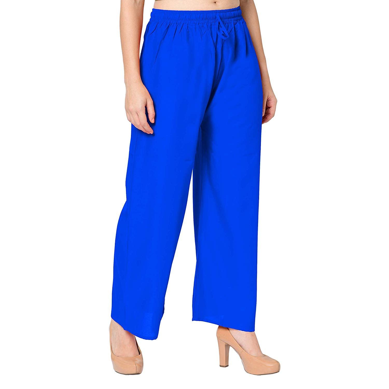 Woman's Rayon Plain Blue Palazzo