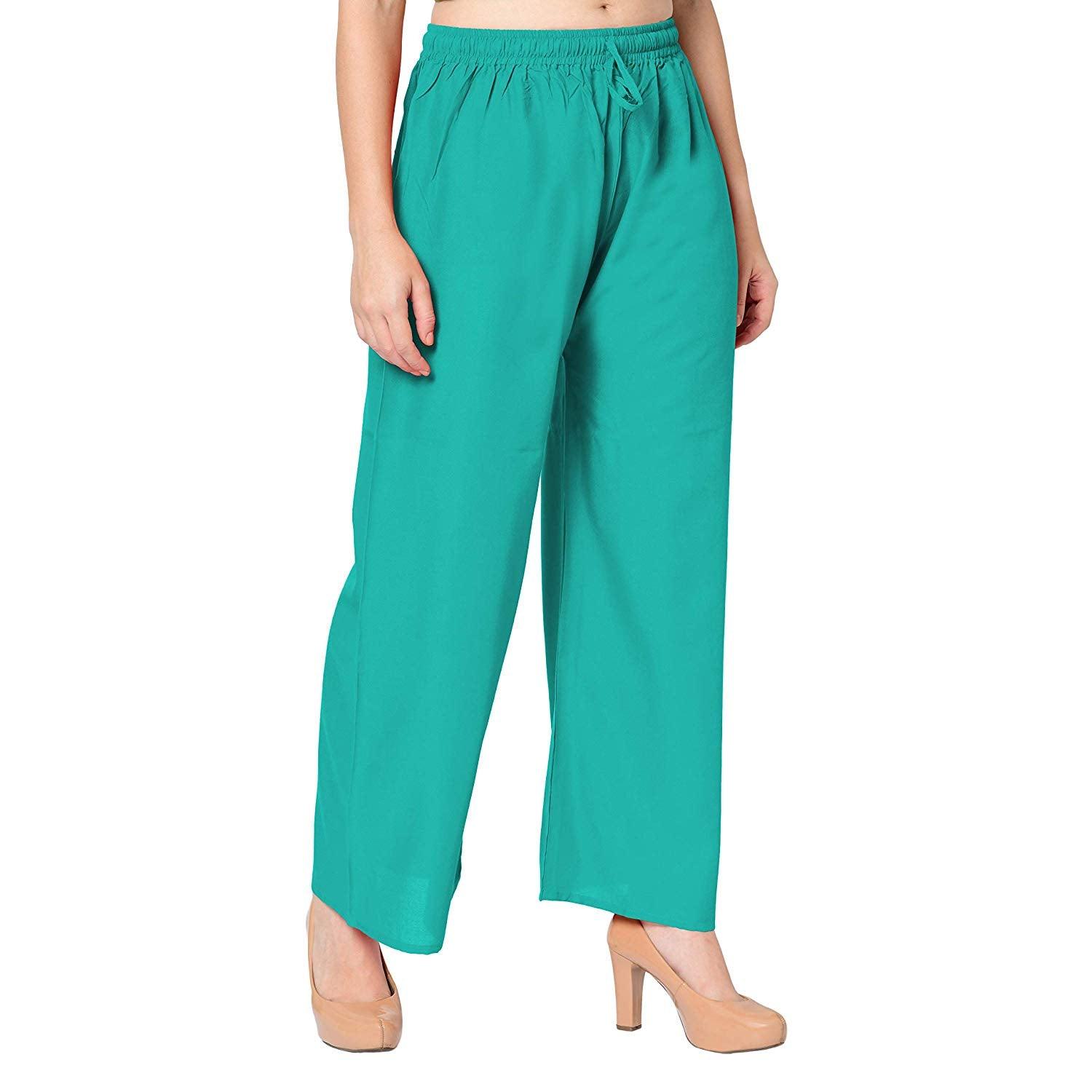 Woman's Rayon Plain Rama Green Palazzo