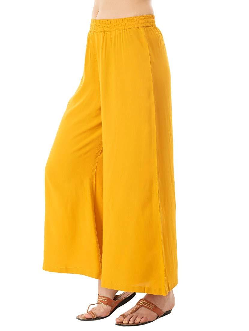 Woman's Rayon Plain Yellow Palazzo