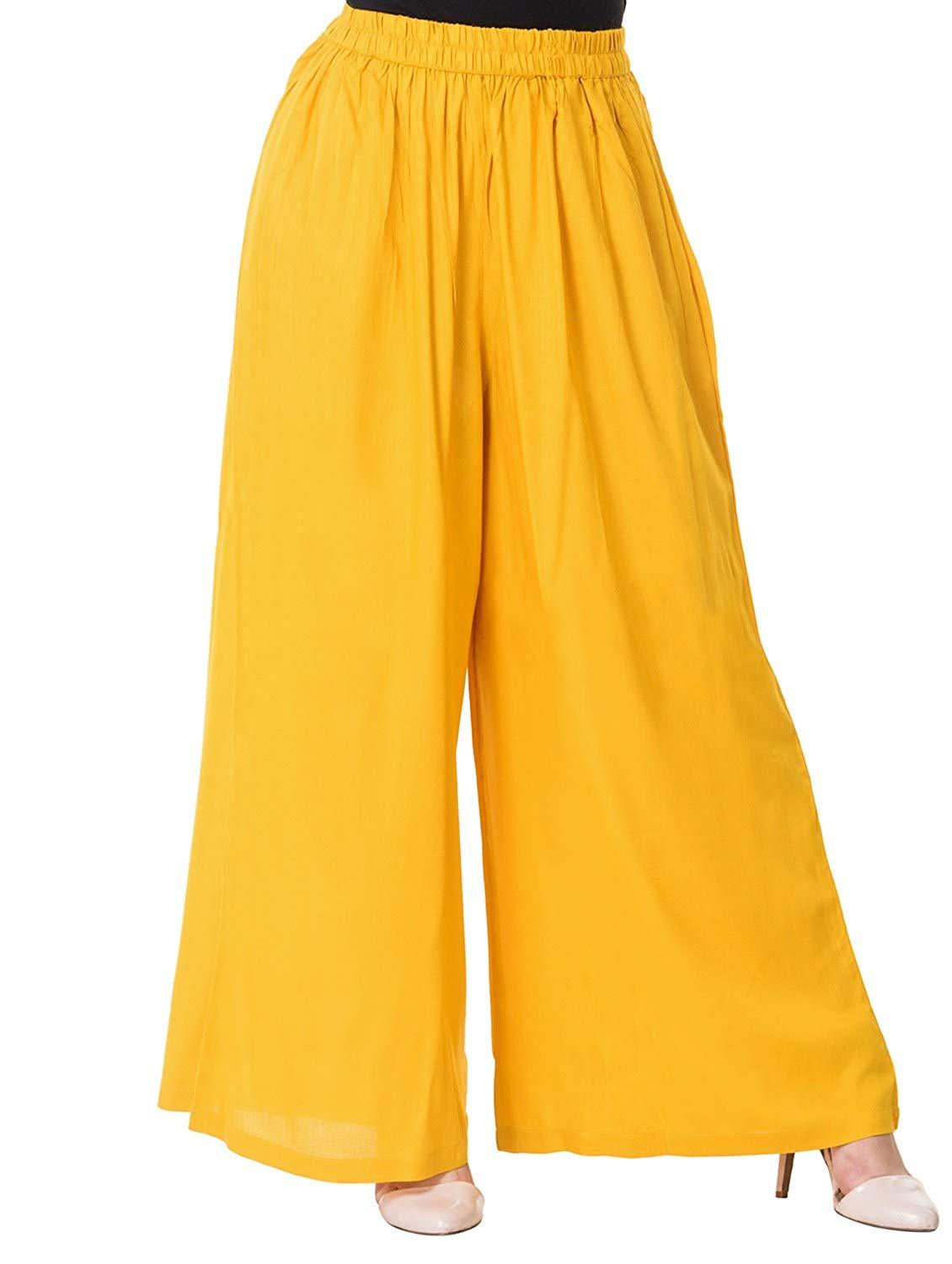 Woman's Rayon Plain Yellow Palazzo