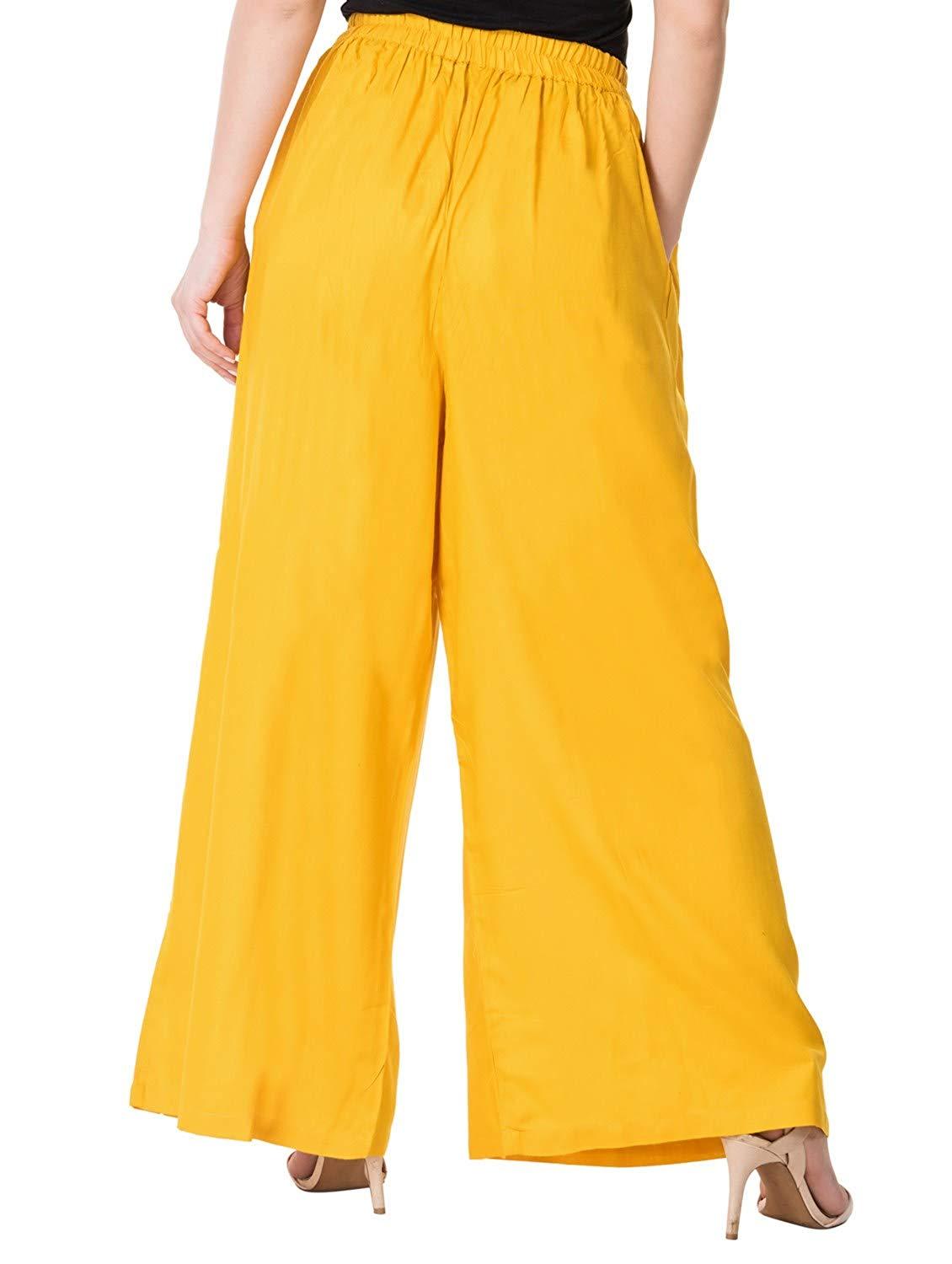 Woman's Rayon Plain Yellow Palazzo