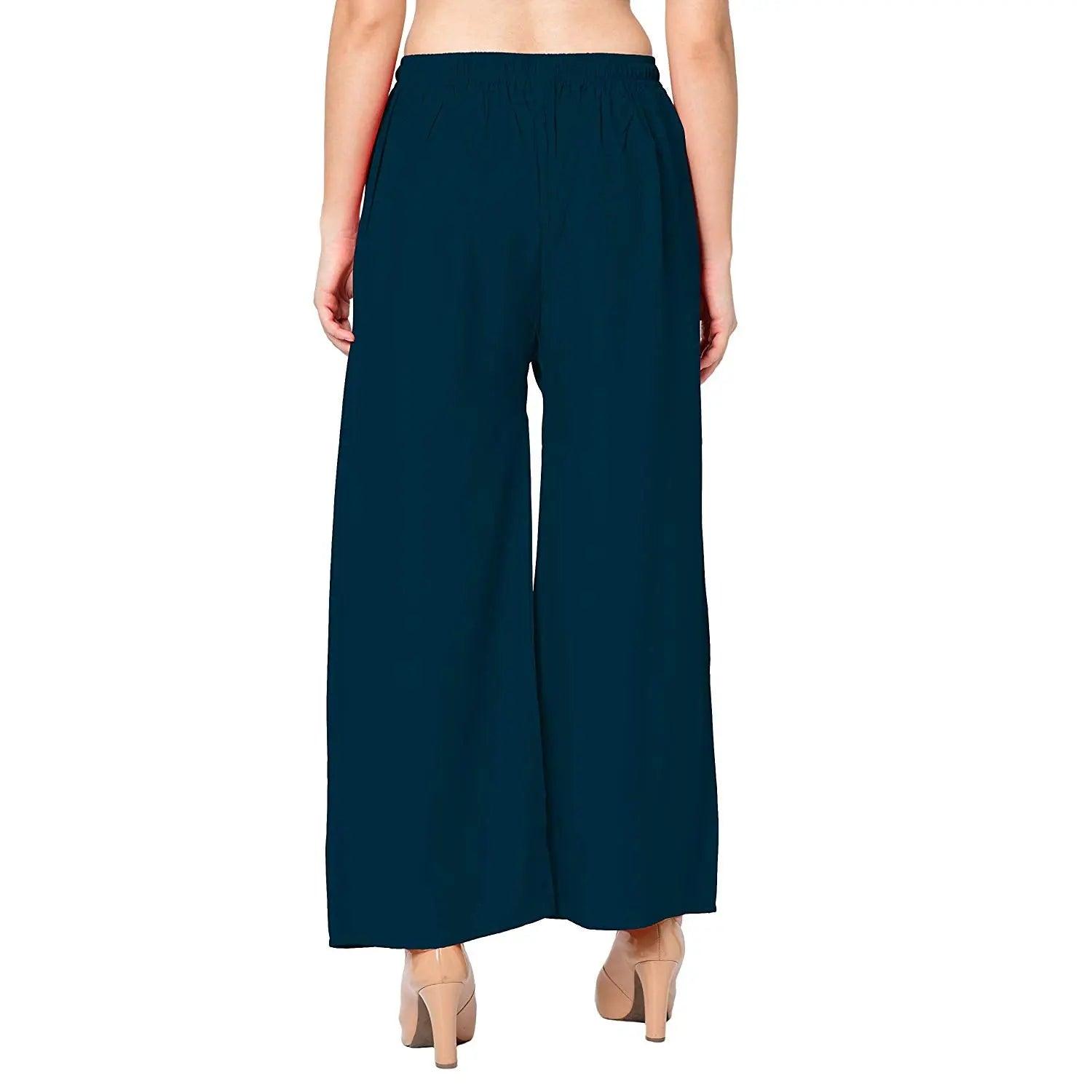 Women's Peacock Green Plain Rayon Palazzo