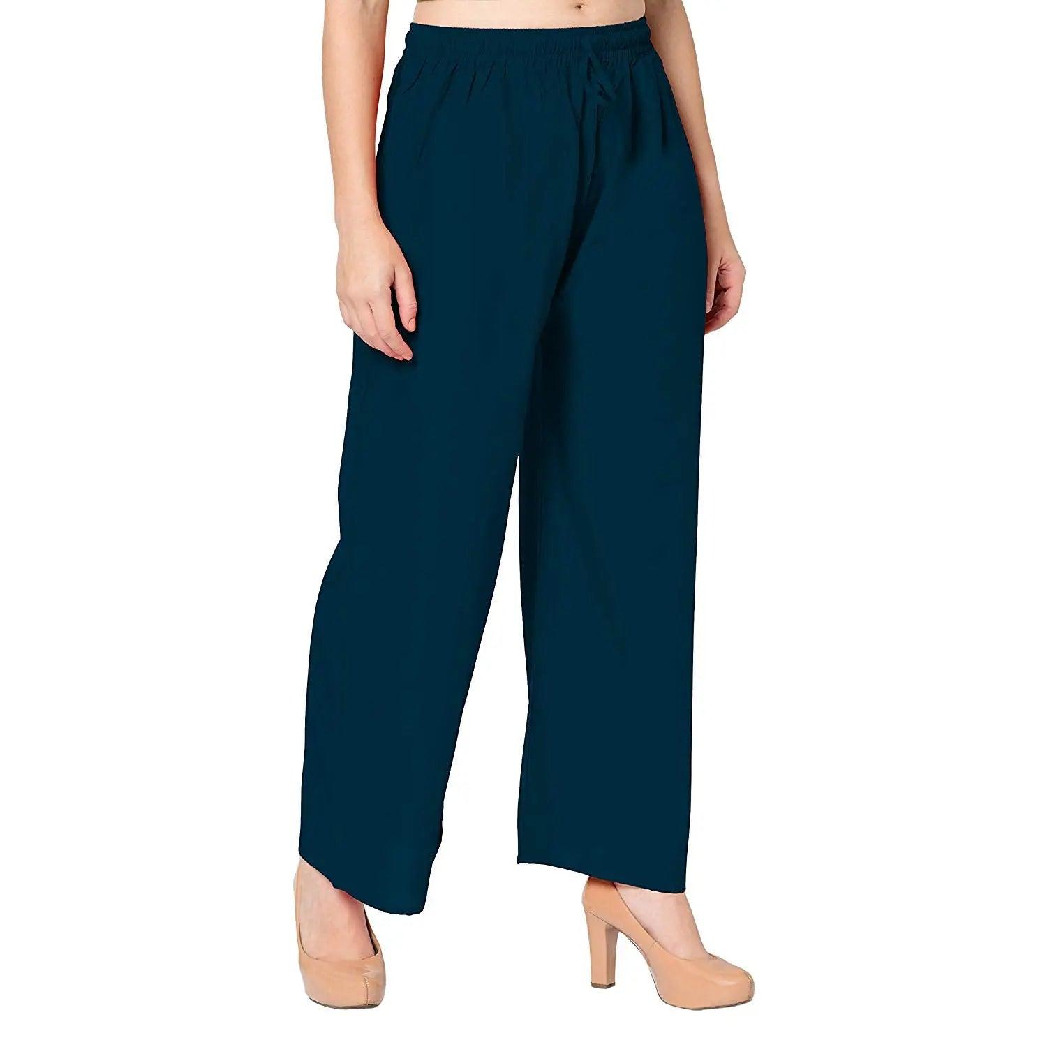 Women's Peacock Green Plain Rayon Palazzo