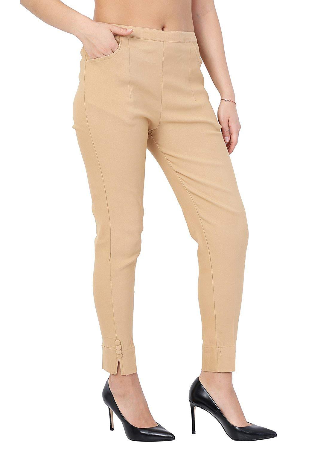 Woman's Rayon Plain Beige Palazzo