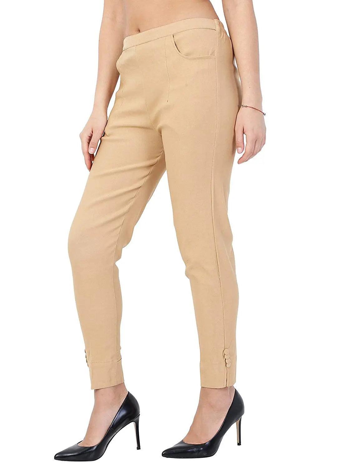 Women's Beige Plain Pant Palazzo
