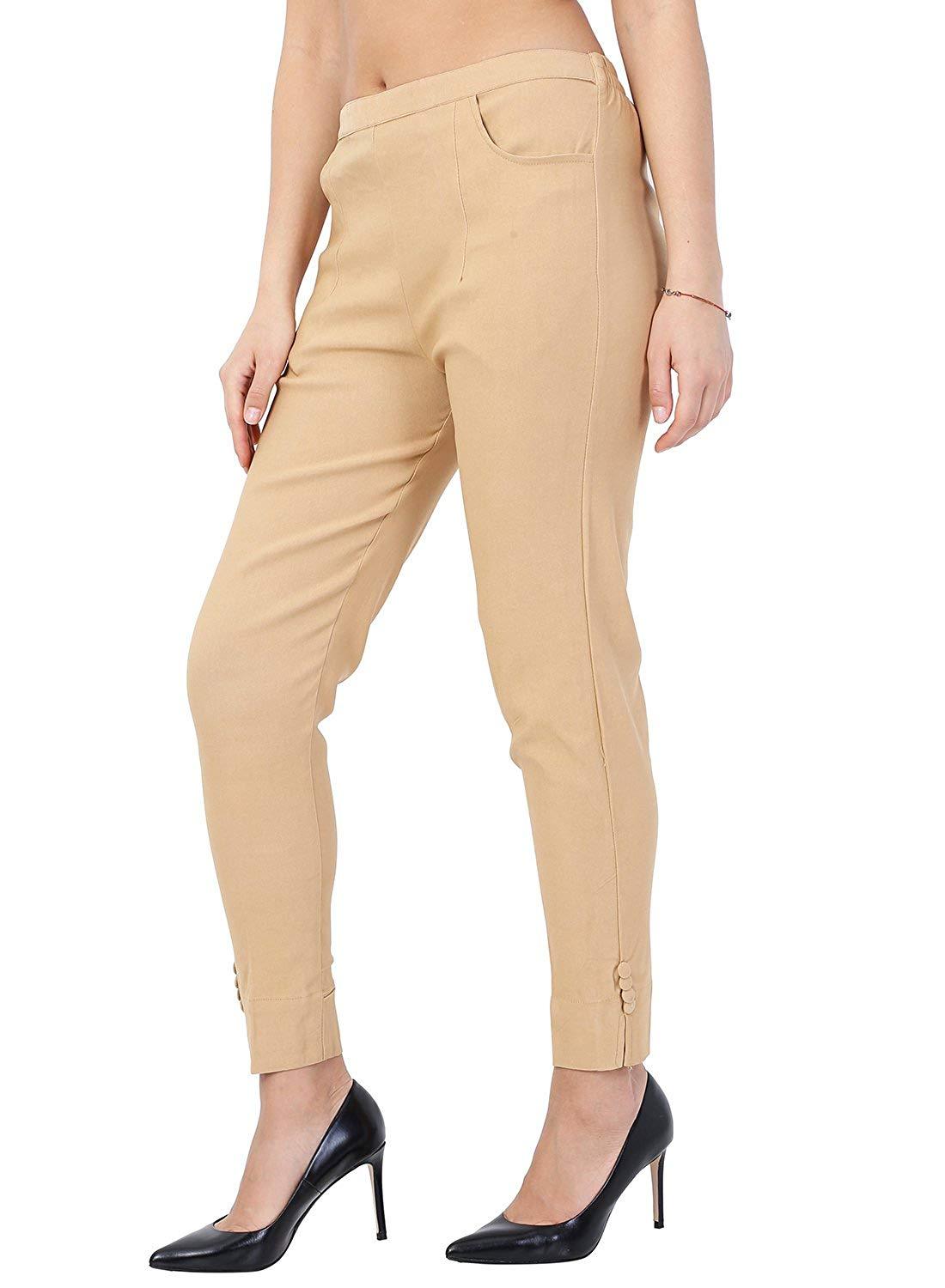 Woman's Rayon Plain Beige Palazzo