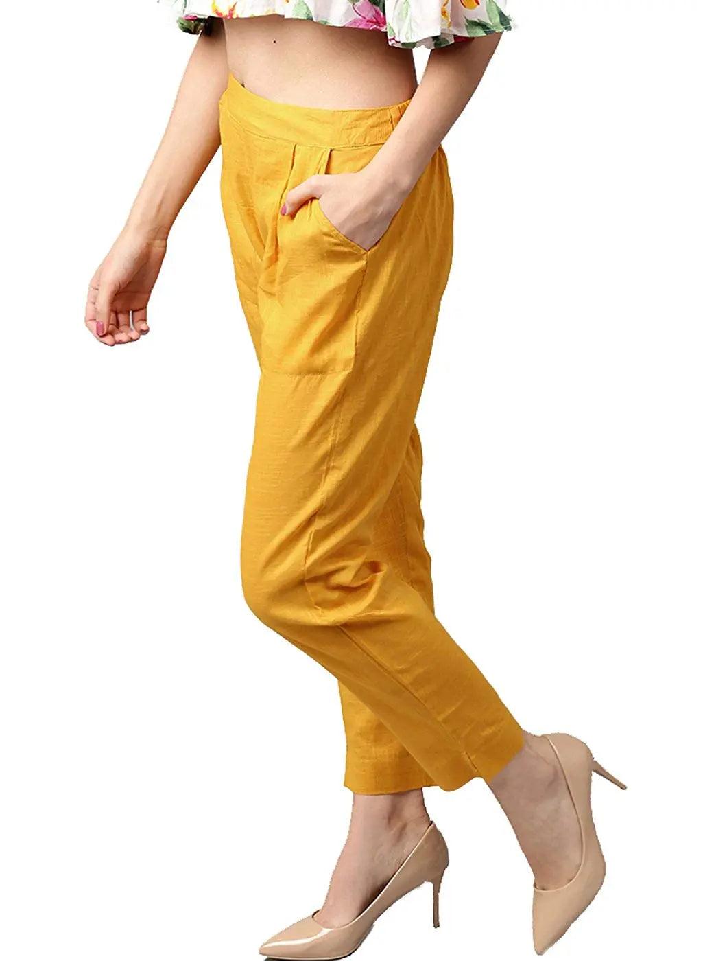 Women's Gold Plain Pant Palazzo