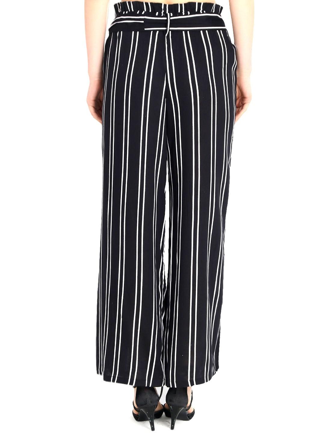 Woman's Rayon Stripe Black Palazzo