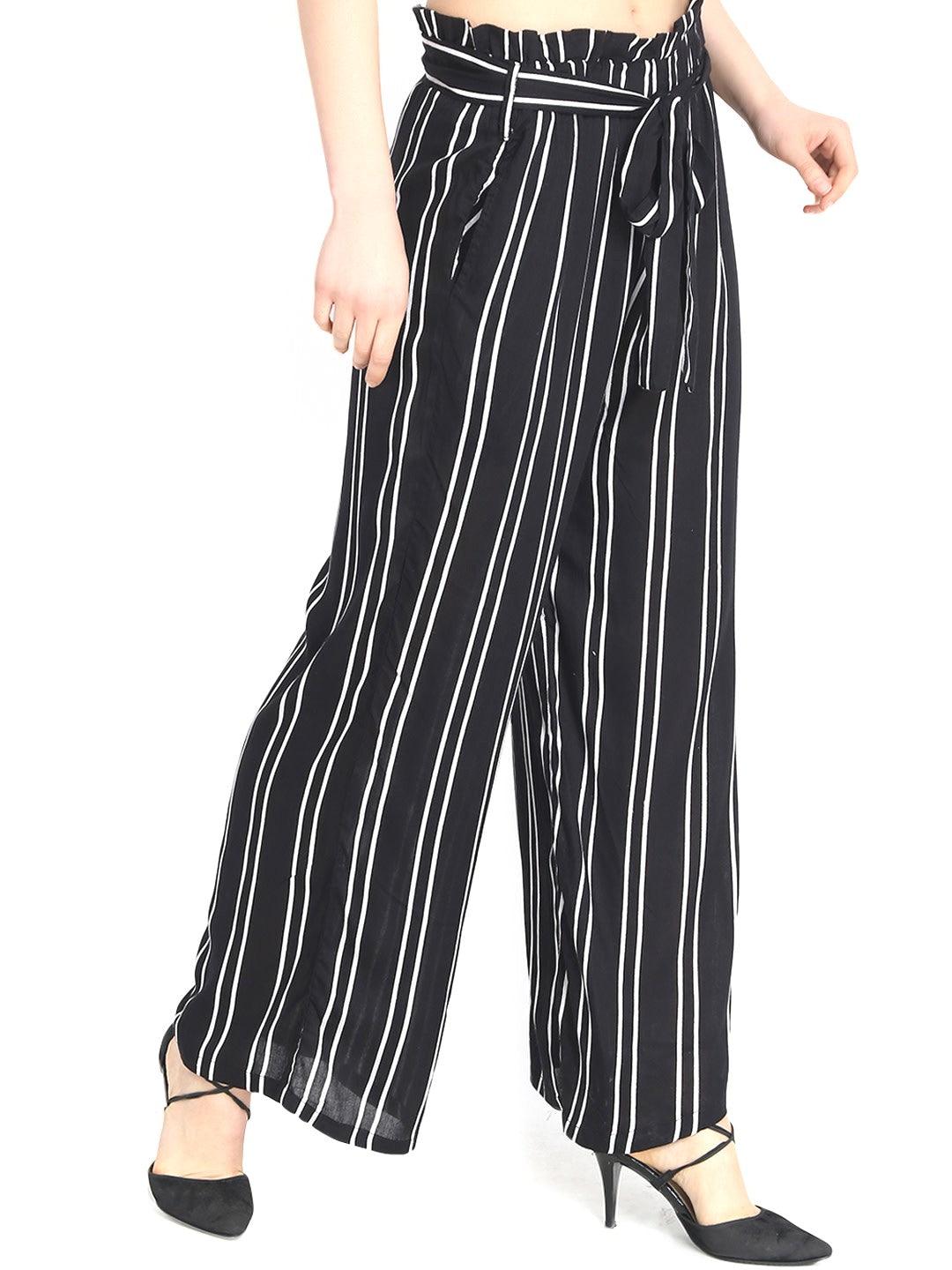 Woman's Rayon Stripe Black Palazzo