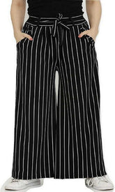 Woman's Rayon Stripe Black Palazzo