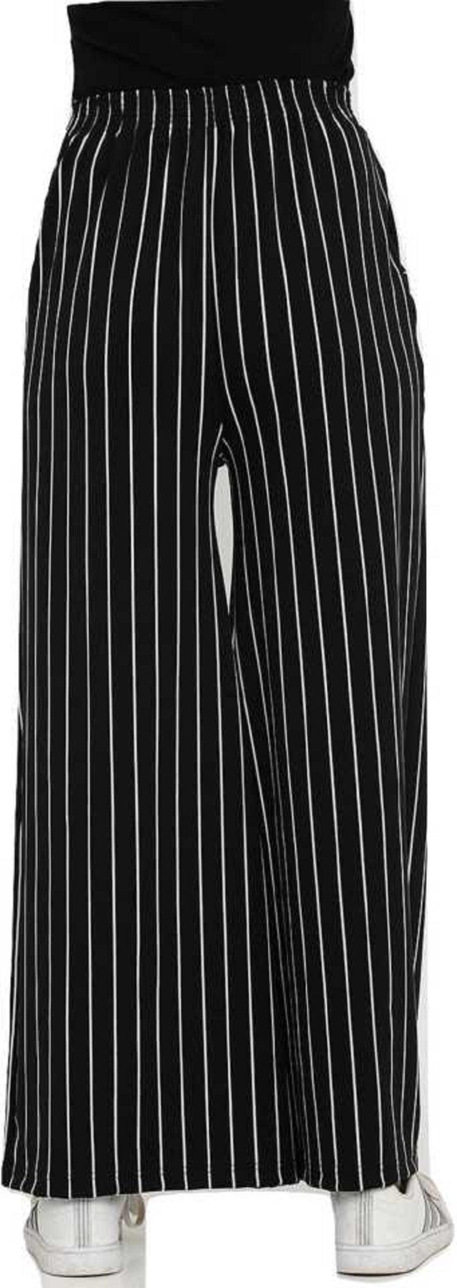 Woman's Rayon Stripe Black Palazzo