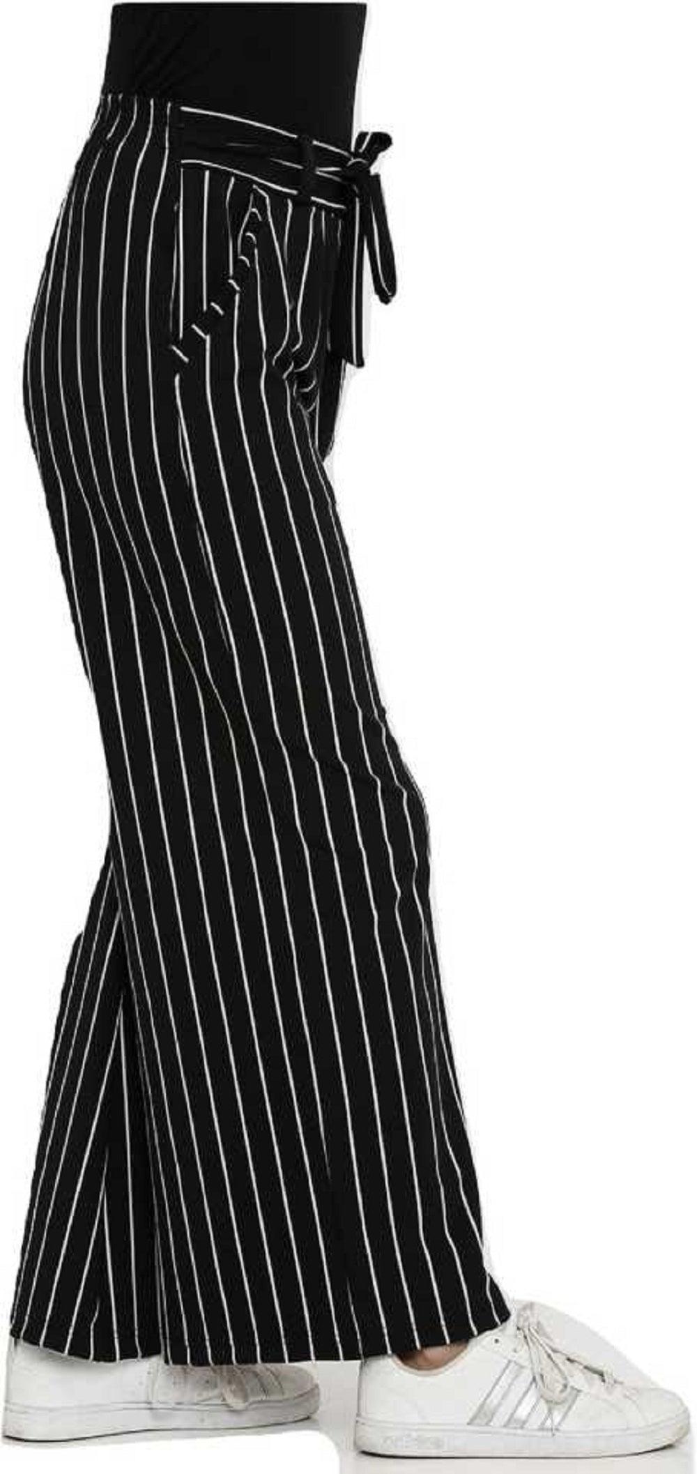 Woman's Rayon Stripe Black Palazzo