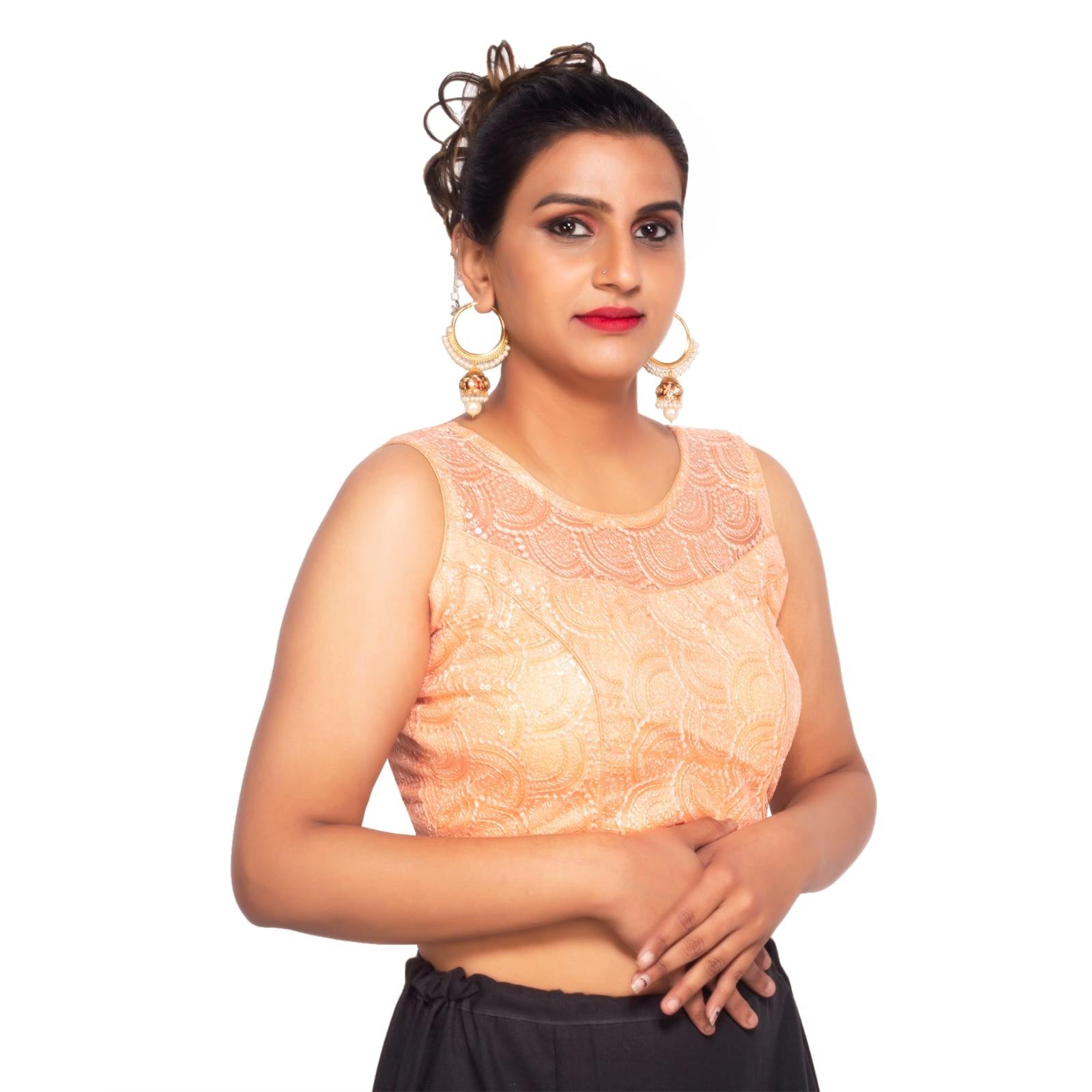 Boat Neck Peach Net Women Blouse