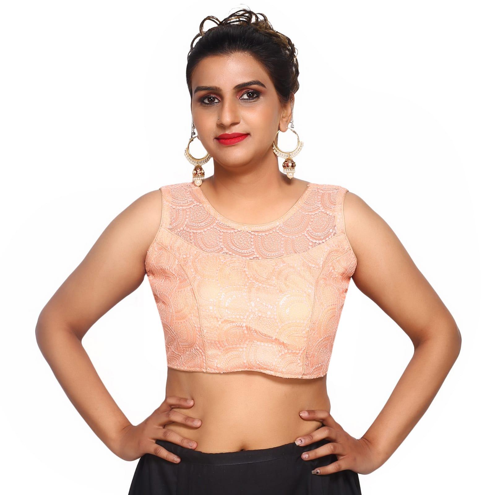 Boat Neck Peach Net Women Blouse