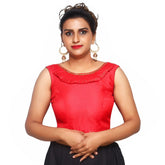Boat Neck Red Solid Women Blouse Red