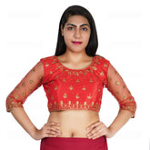 Round Neck Machine Embroidery Red Women Blouse Default Title