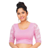 Cotton Lycra Baby Pink Women Blouse Baby Pink