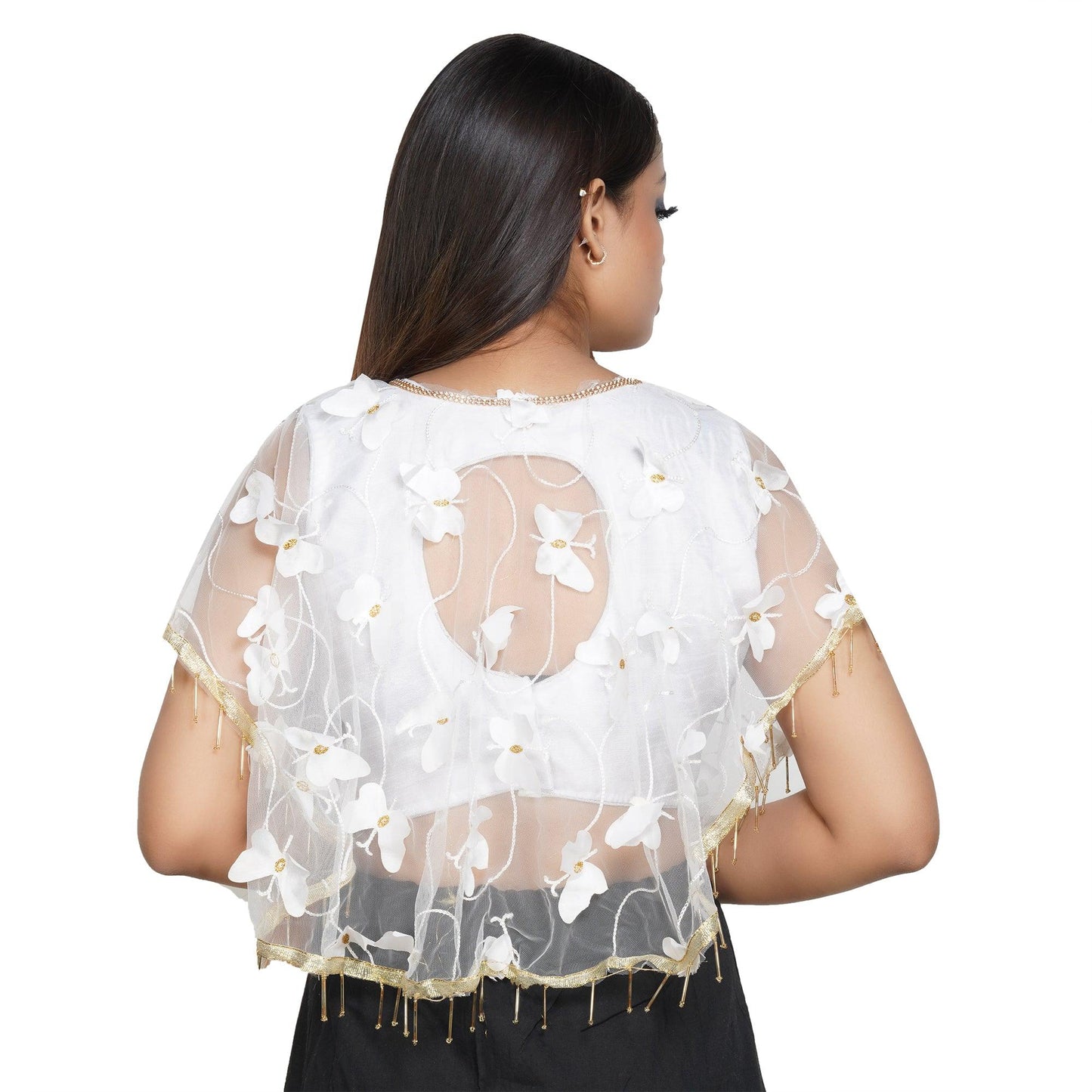 Trendzmy Boat Neck 3D Butterfly Work White Women Blouse