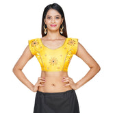 Designer Silk Work Mirror Yellow Women Blouse Yellow