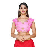 Designer Silk Work Mirror Pink Women Blouse Pink