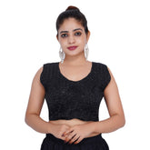 Round Neck AB Lahar Black Women Blouse Black