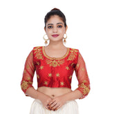 Round Neck Heavy Back Machine Embroidery Maroon Women Blouse Maroon