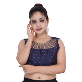 S Neck Stone Work Blue Women Blouse Default Title