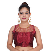 S Neck Stone Work Maroon Women Blouse Default Title