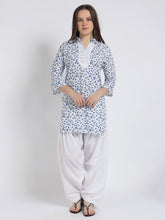 Women Printed Top Blue Kurta and Salwar Set Pure Cotton
