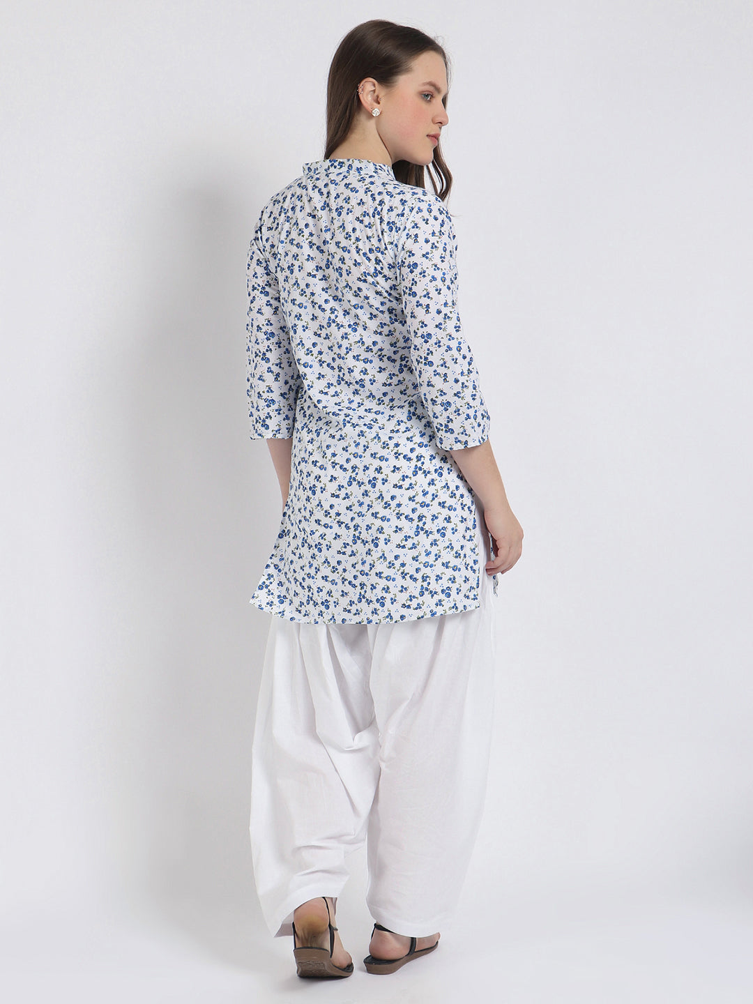 Women Printed Top Blue Kurta and Salwar Set Pure Cotton