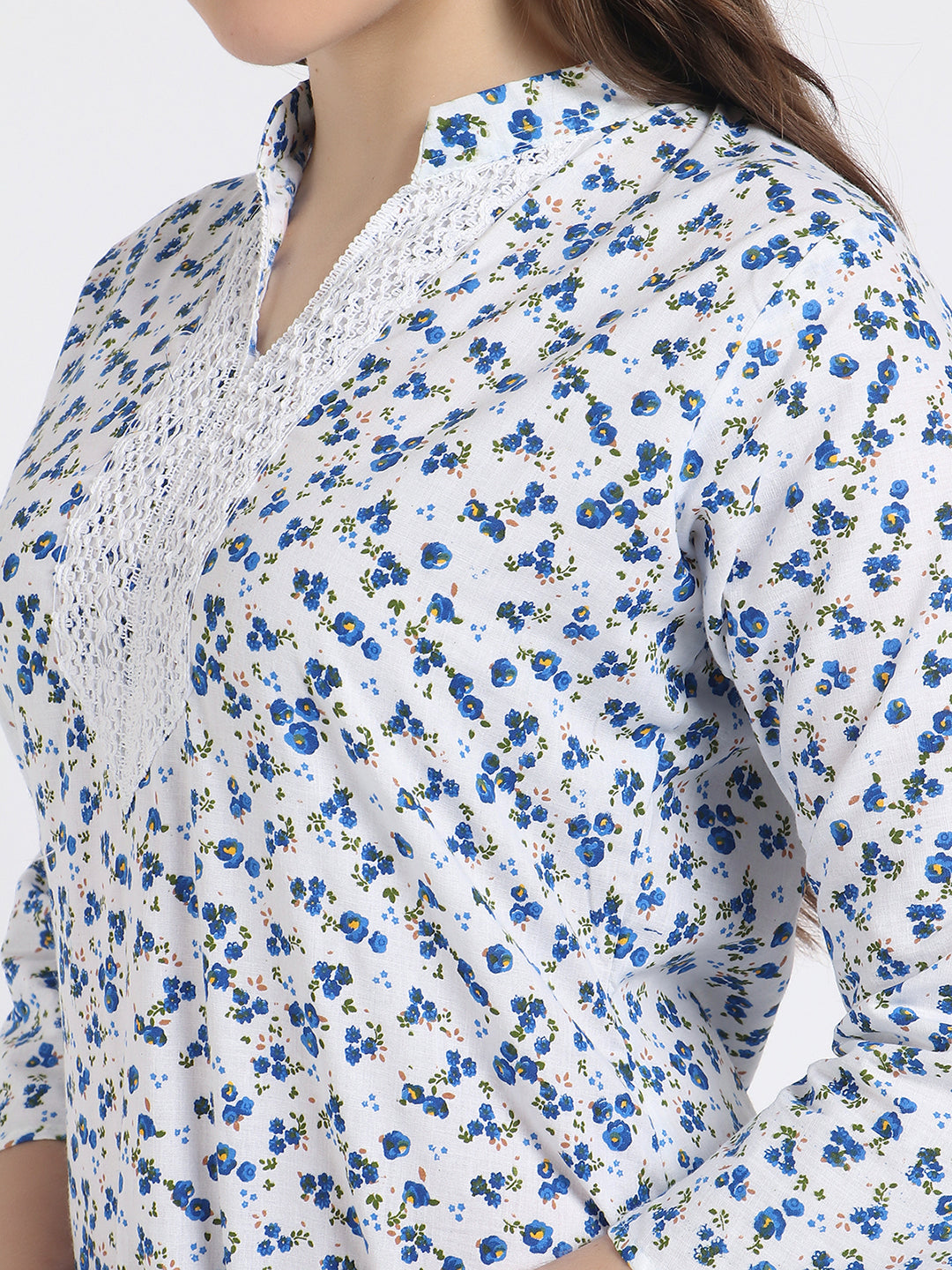 Trendzmy Women Printed Top Blue Kurta and Salwar Set Pure Cotton