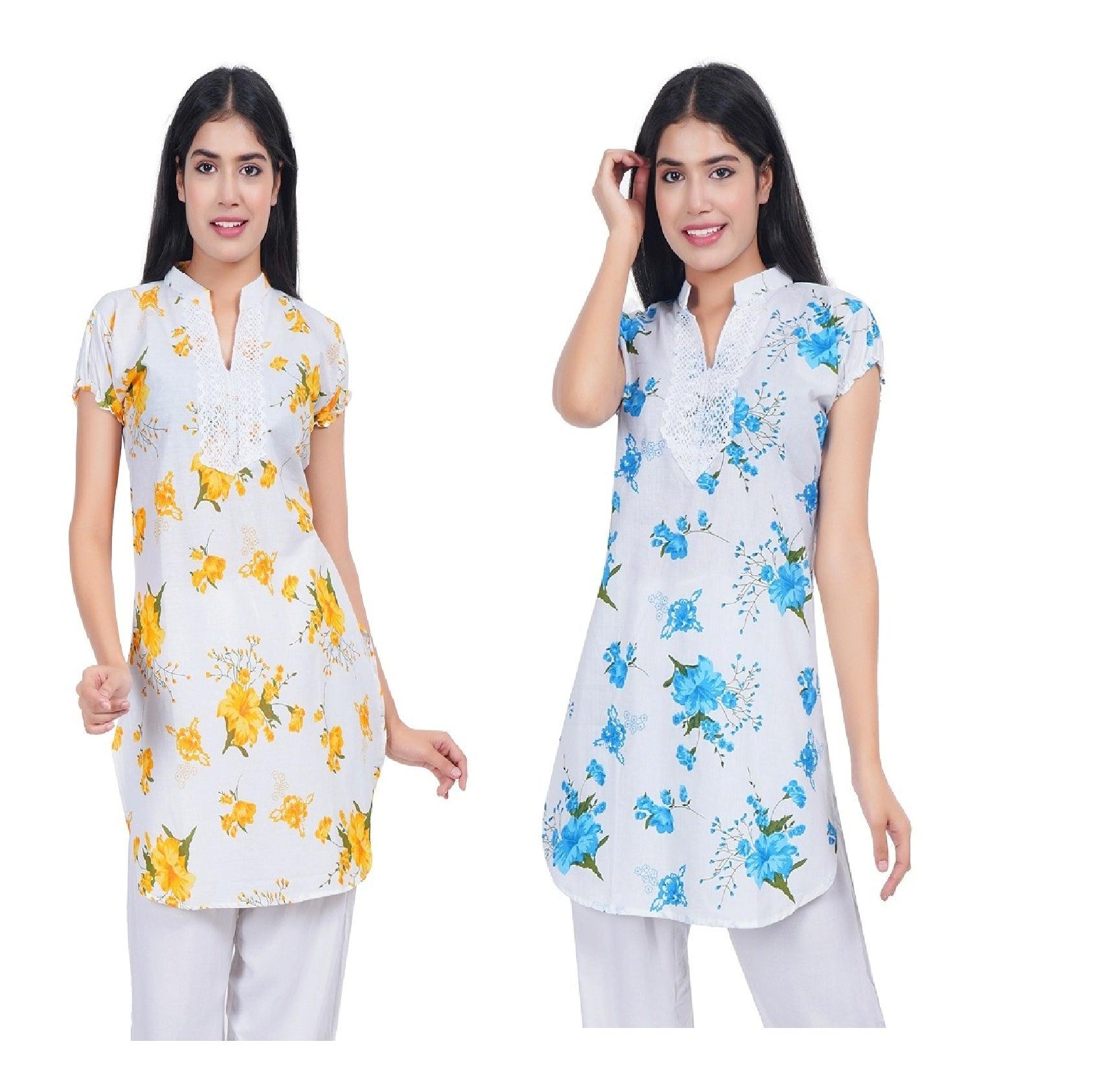 Women Yellow Blue Printed Straight Kurta Pack Of 2 XXXL