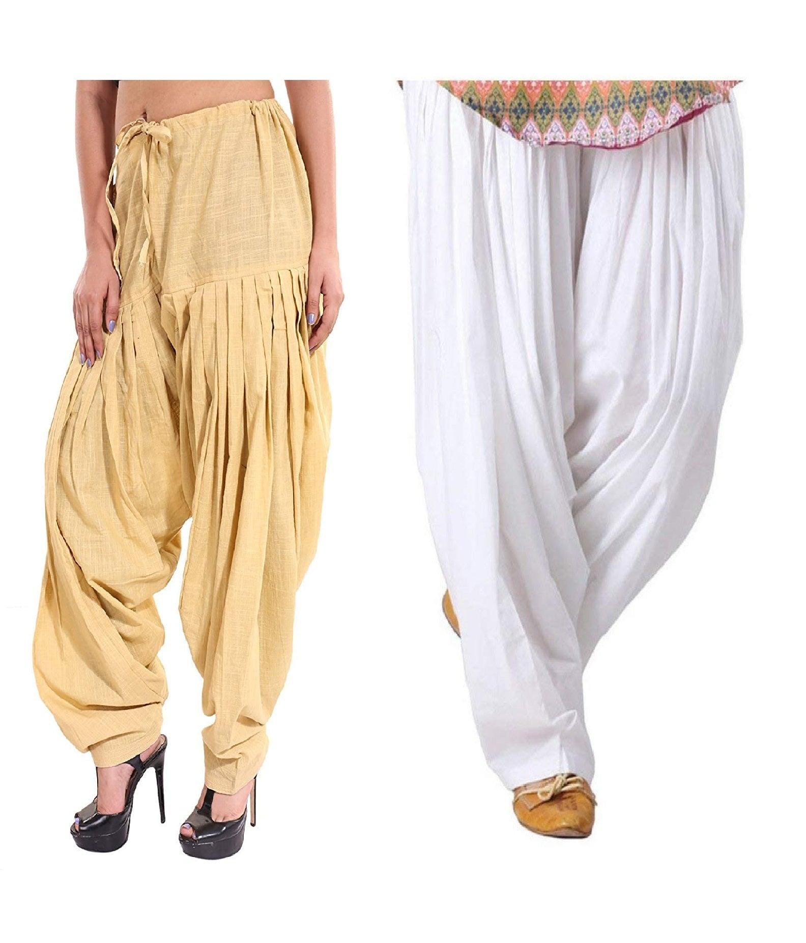 Pure Cotton Solid Women Beige White Salwar Pack of 2 Default Title