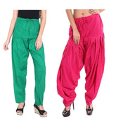 Pure Cotton Solid Women Rama Green Rani Pink Salwar Pack of 2 Default Title