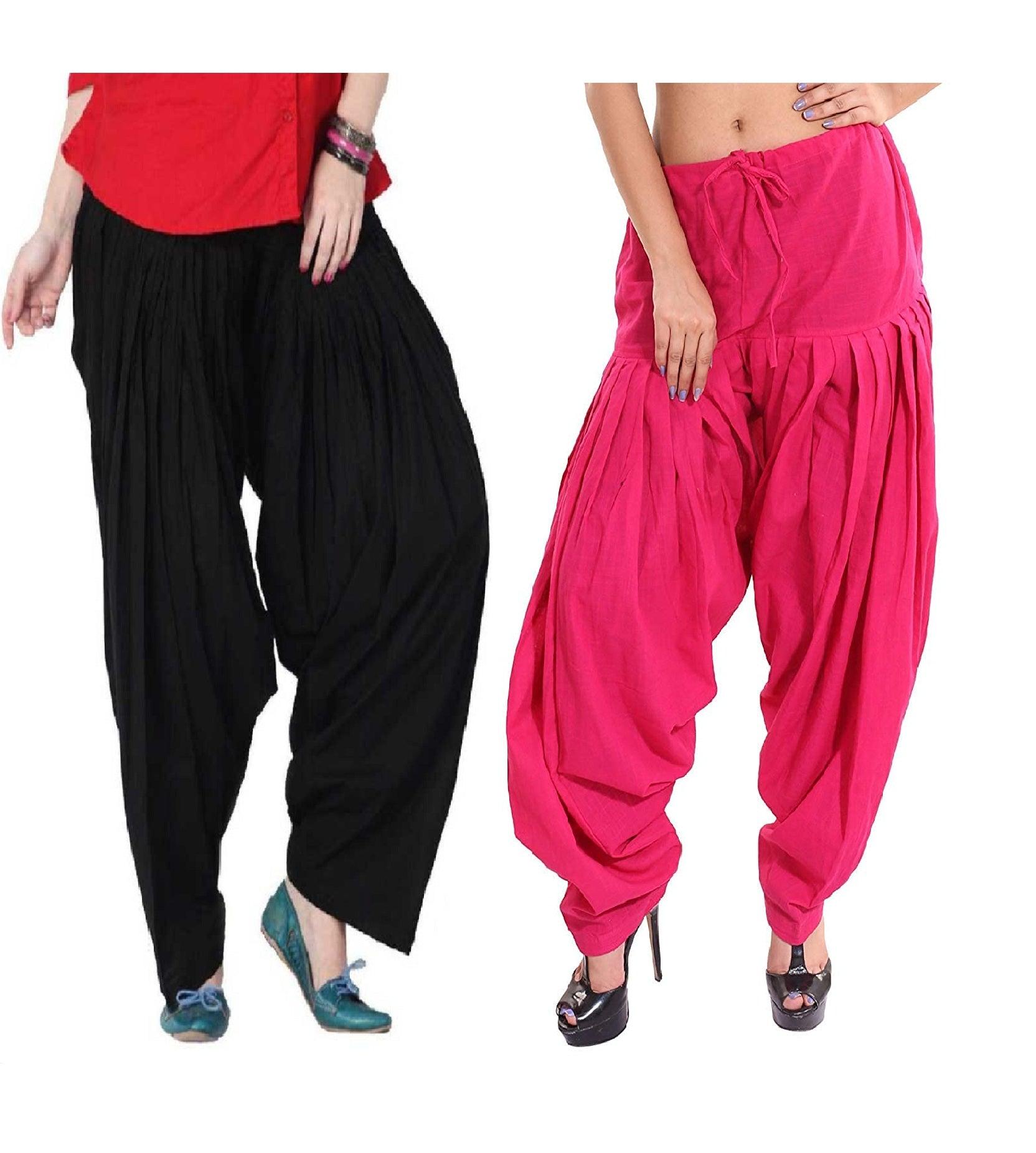 Pure Cotton Solid Women Black Rani Pink Salwar Pack of 2 Default Title