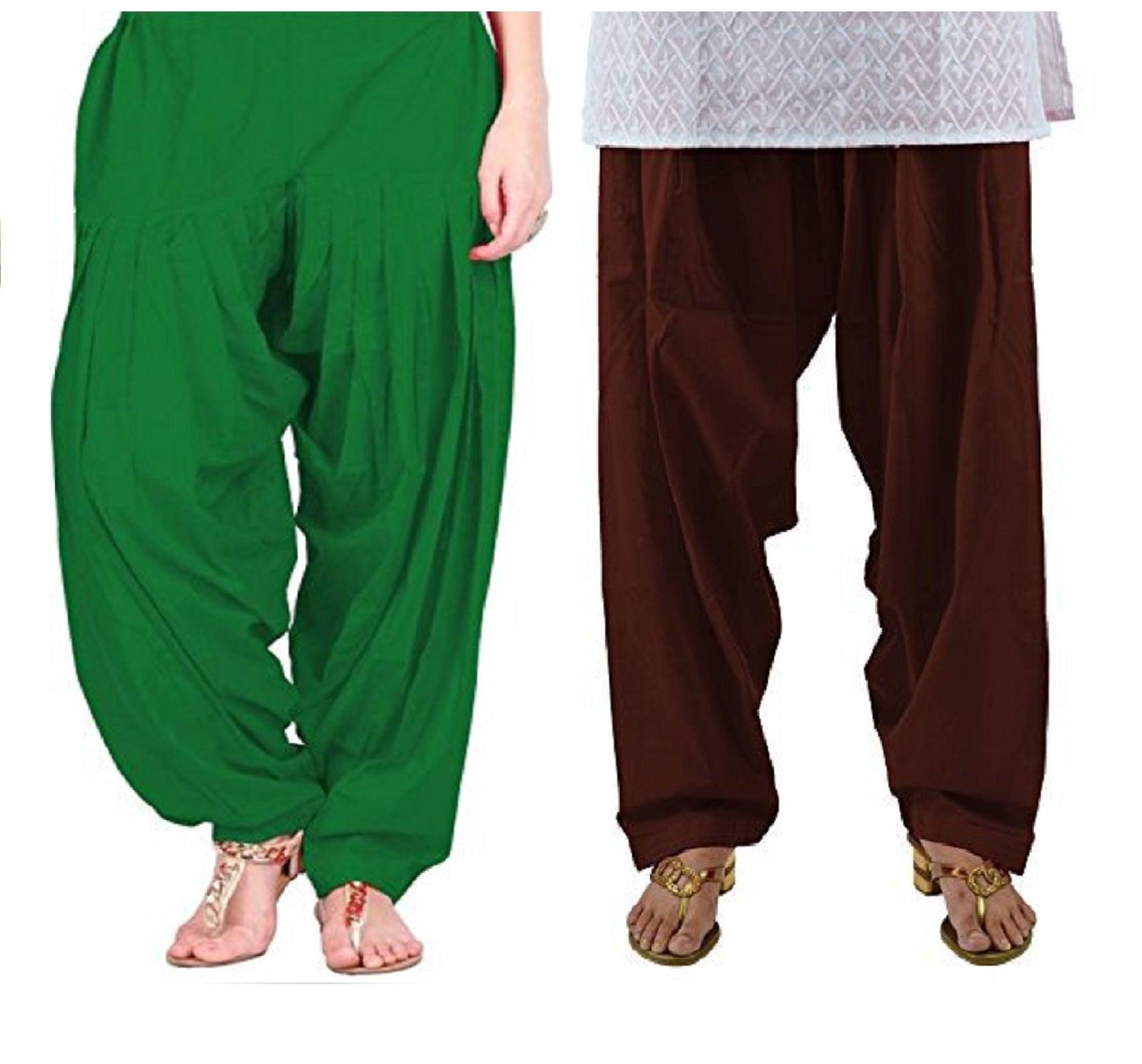 Pure Cotton Solid Women Green Coffee Salwar Pack of 2 Default Title