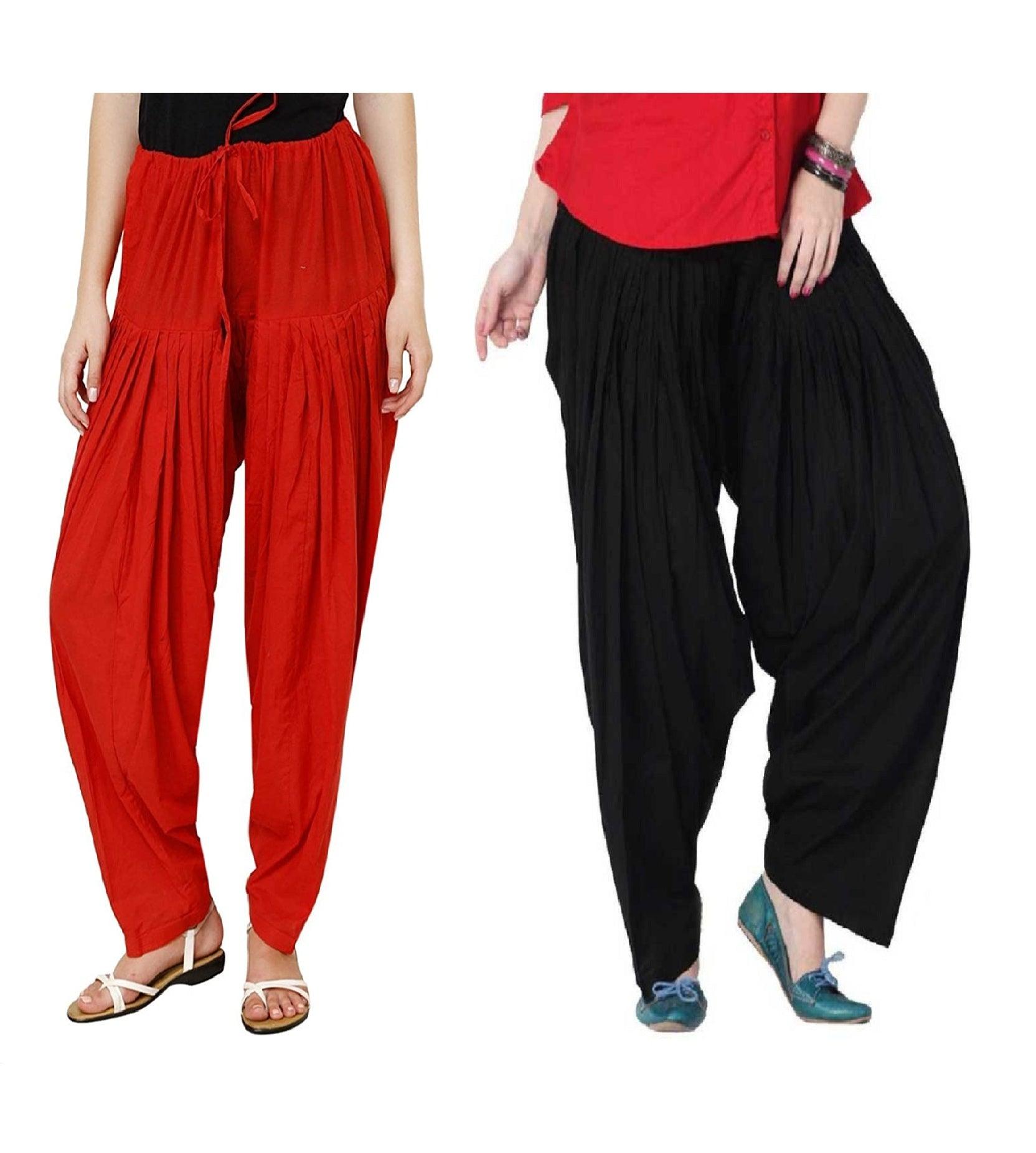 Pure Cotton Solid Women Red Black Salwar Pack of 2 Default Title