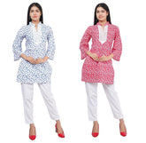 Women Blue and Red Floral Print Pure Cotton Straight Kurta Pack Of 2 XXXL