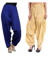 Pure Cotton Solid Women Ink Blue Beige Salwar Pack of 2 Default Title