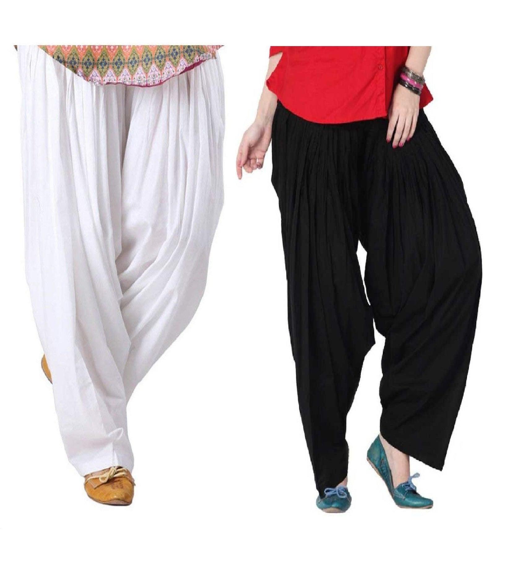 Pure Cotton Solid Women White Black Salwar Pack of 2 Default Title