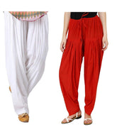 Pure Cotton Solid Women White Red Salwar Pack of 2 Default Title