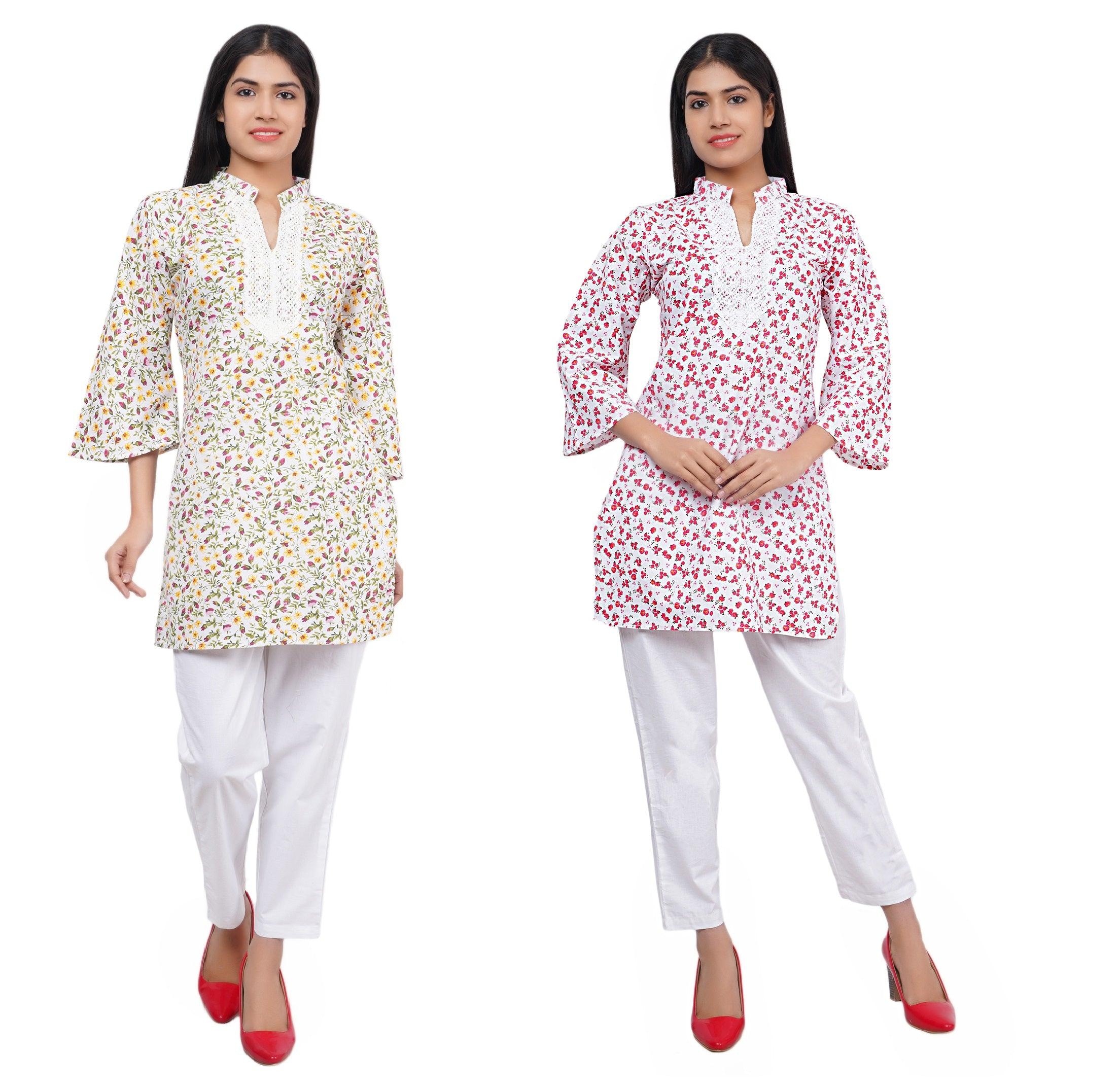 Women Multi and Red White Floral Print Pure Cotton Straight Kurta Pack Of 2 XXXL