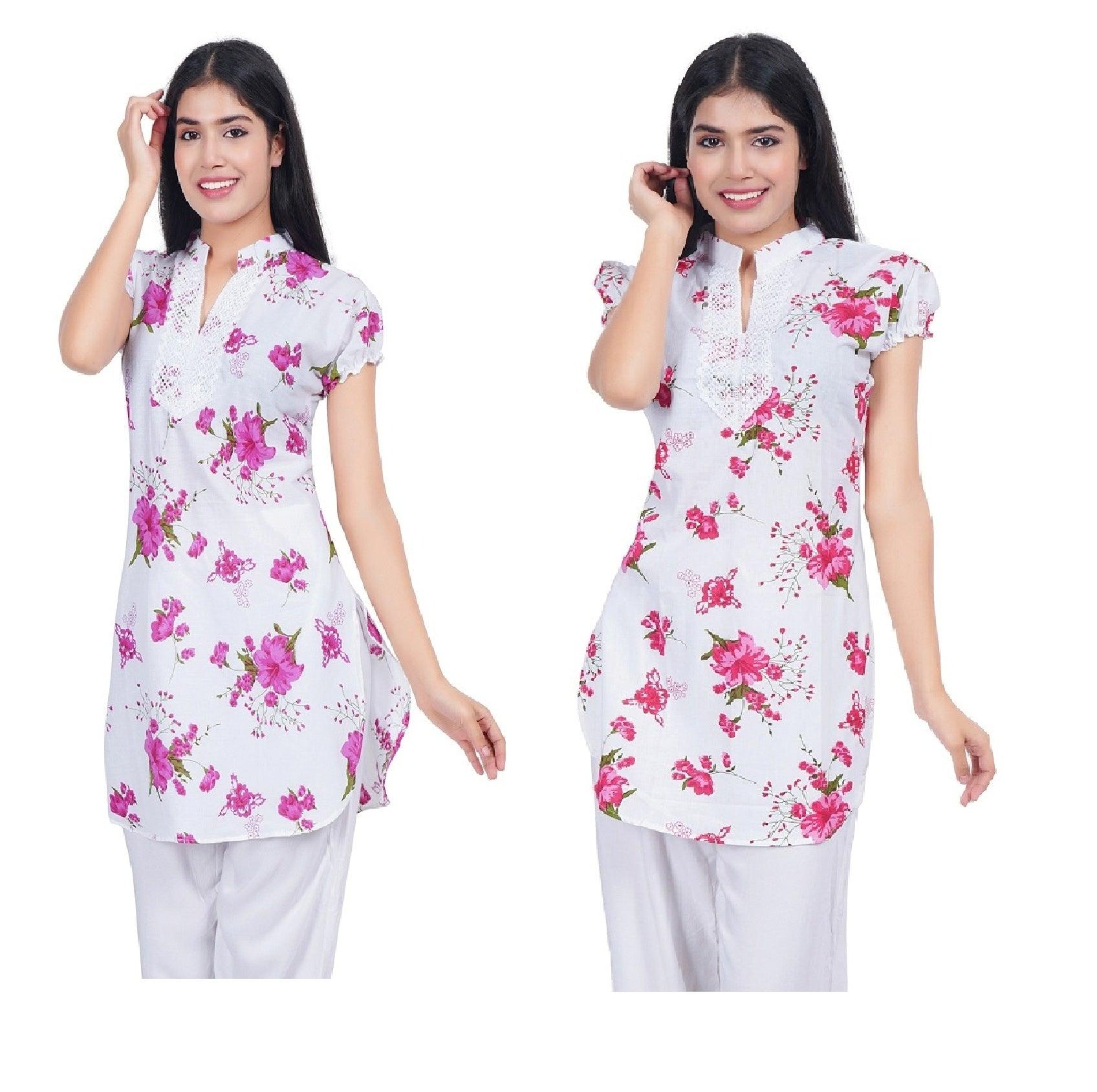 Women Pink Red Printed Straight Kurta Pack Of 2 XXXL
